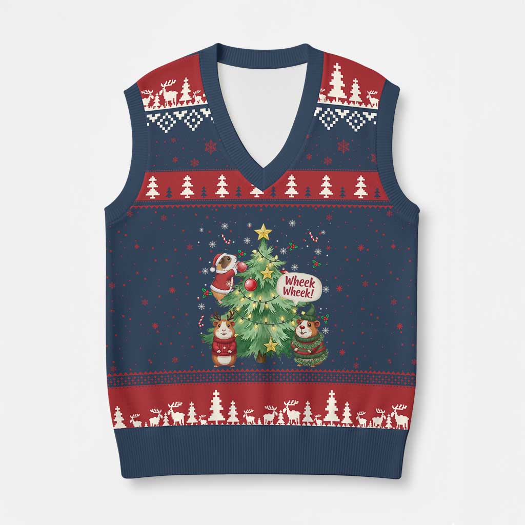 Wheek Wheek Guinea Pig Xmas Outfit V-Neck Knit Sweater Vest Cavy Lover Gift - Wonder Print Shop