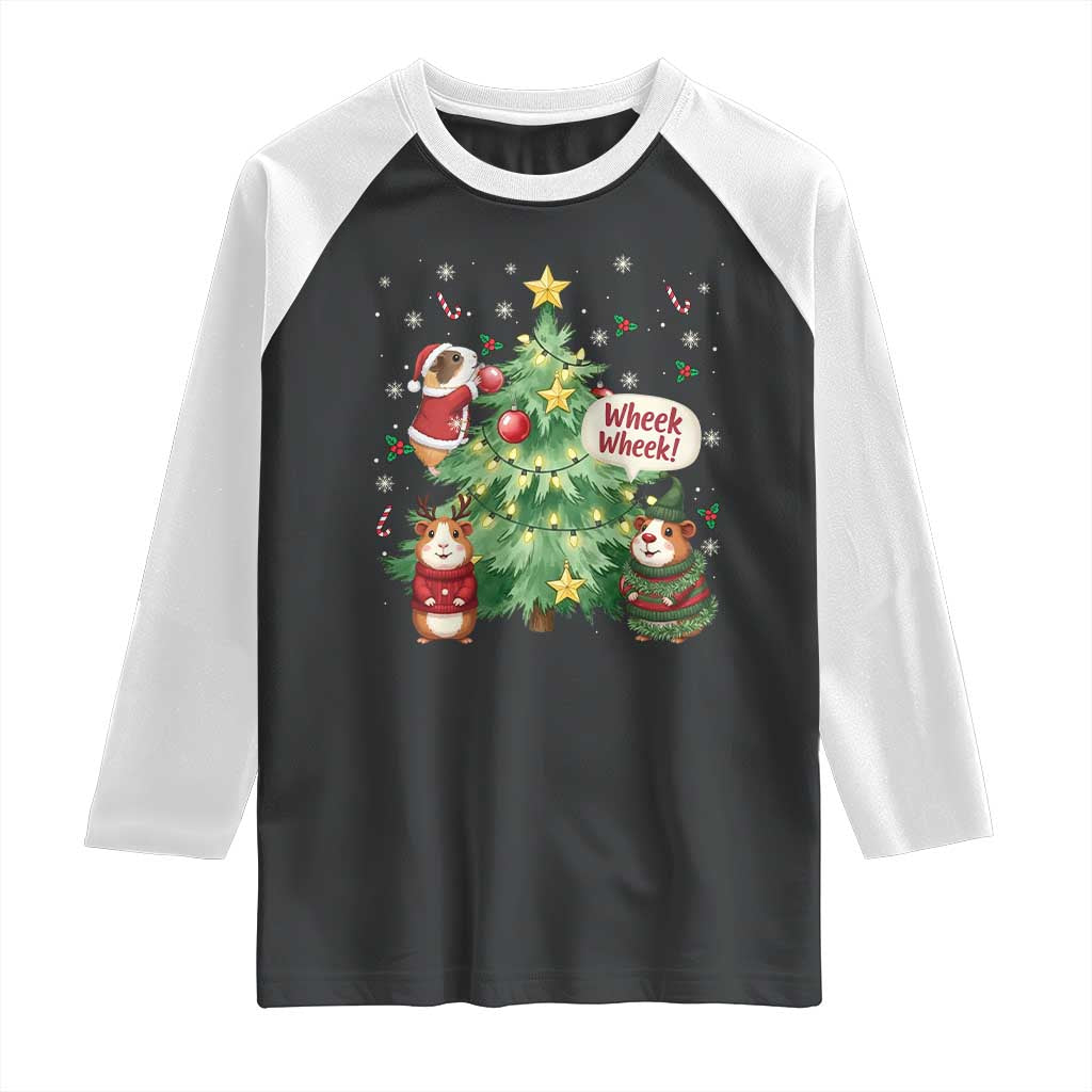 Wheek Wheek Guinea Pig Christmas Outfit Raglan Shirt Cavy Lover Gift - Wonder Print Shop