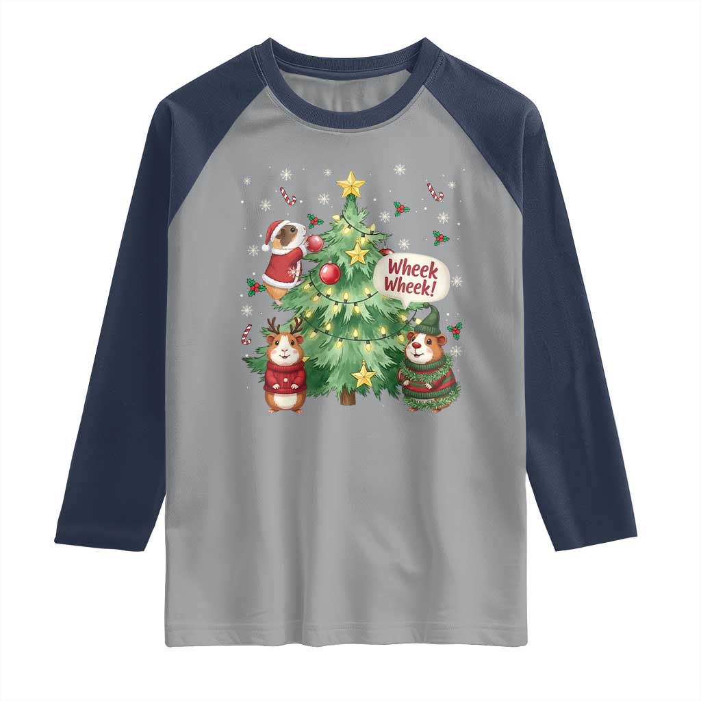 Wheek Wheek Guinea Pig Christmas Outfit Raglan Shirt Cavy Lover Gift - Wonder Print Shop