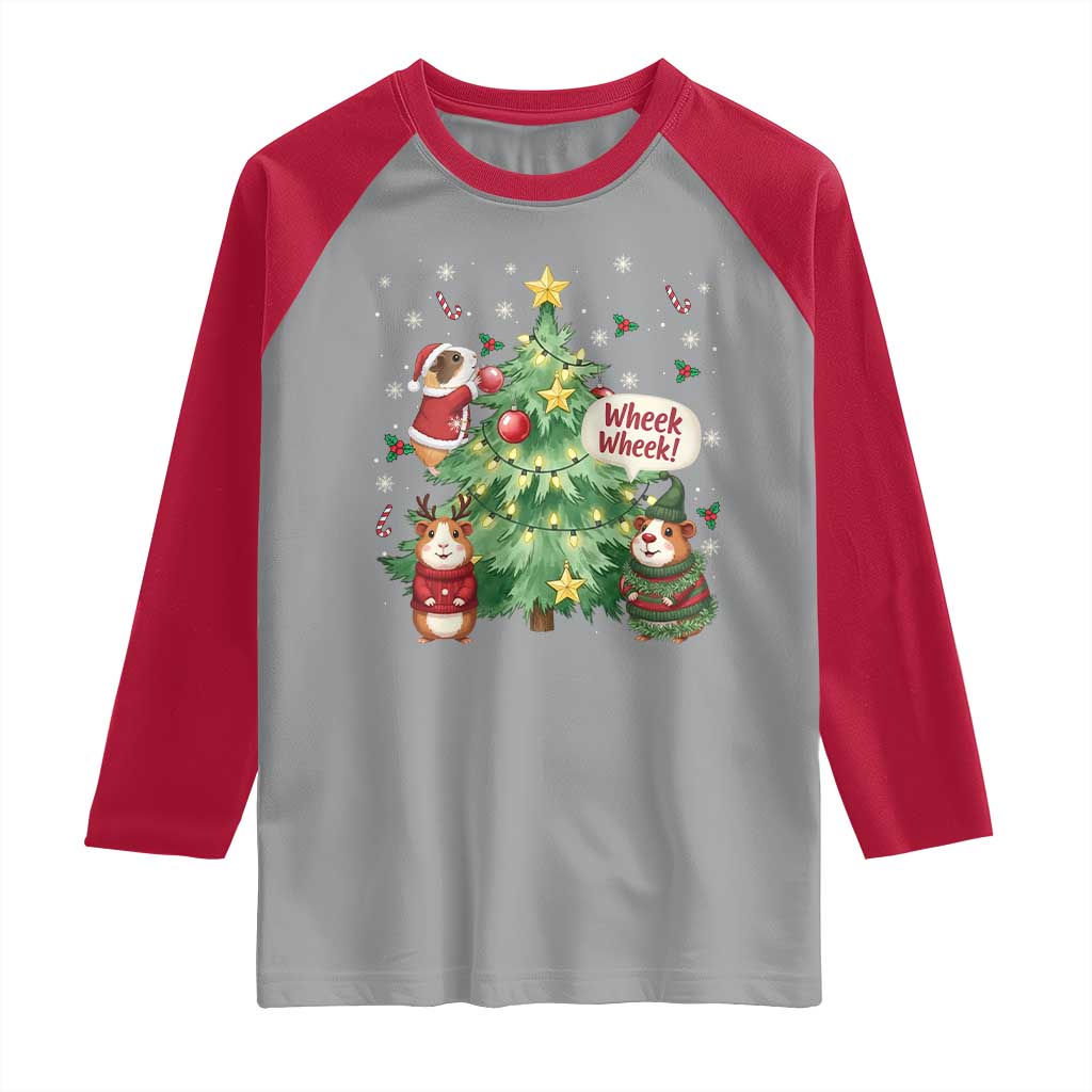 Wheek Wheek Guinea Pig Christmas Outfit Raglan Shirt Cavy Lover Gift - Wonder Print Shop