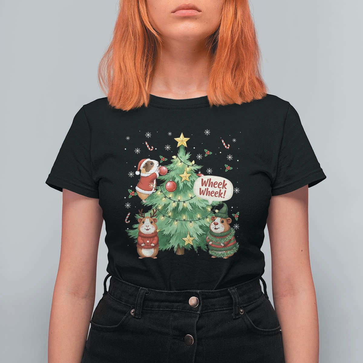 Wheek Wheek Guinea Pig Christmas Outfit T Shirt For Women Cavy Lover Gift - Wonder Print Shop