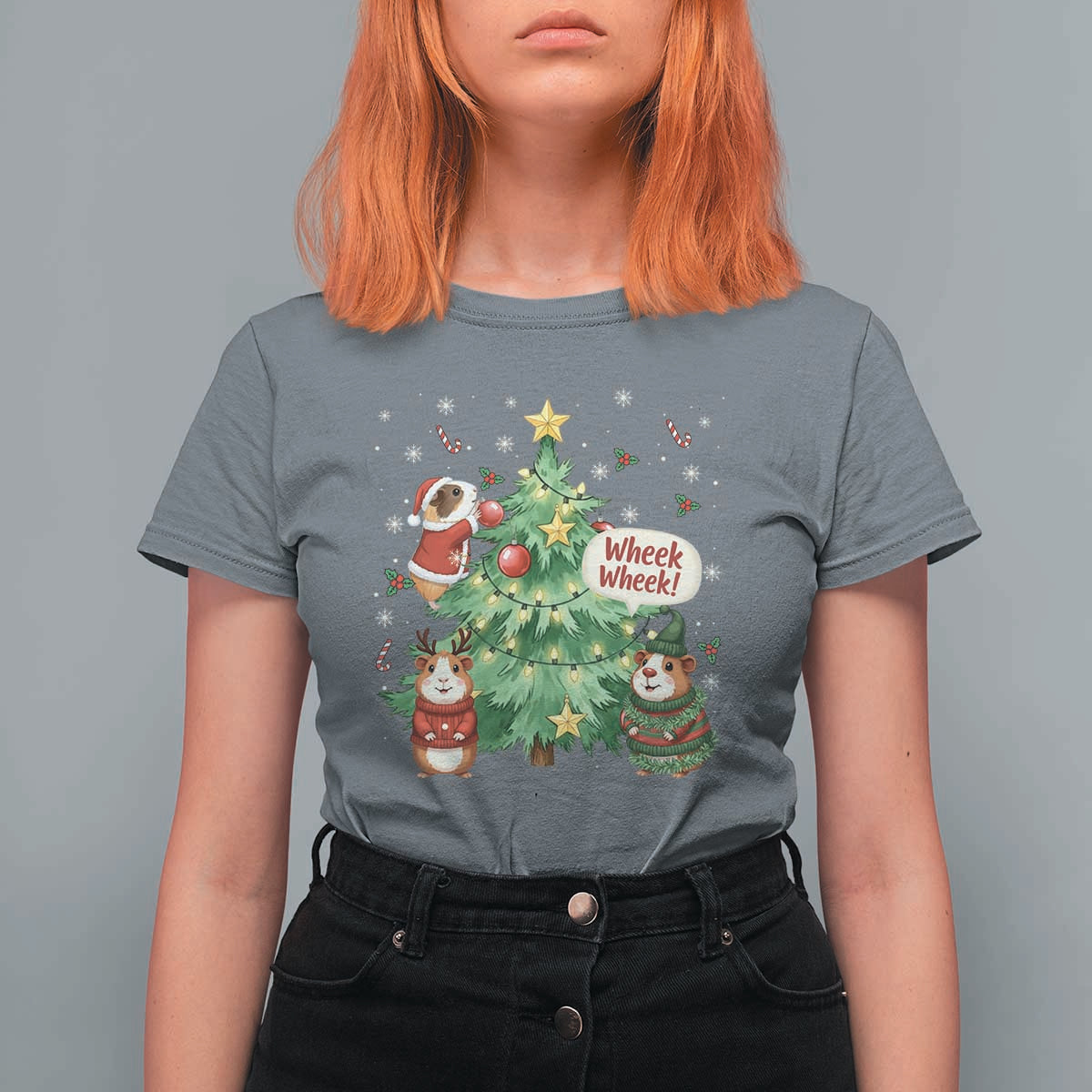 Wheek Wheek Guinea Pig Christmas Outfit T Shirt For Women Cavy Lover Gift - Wonder Print Shop