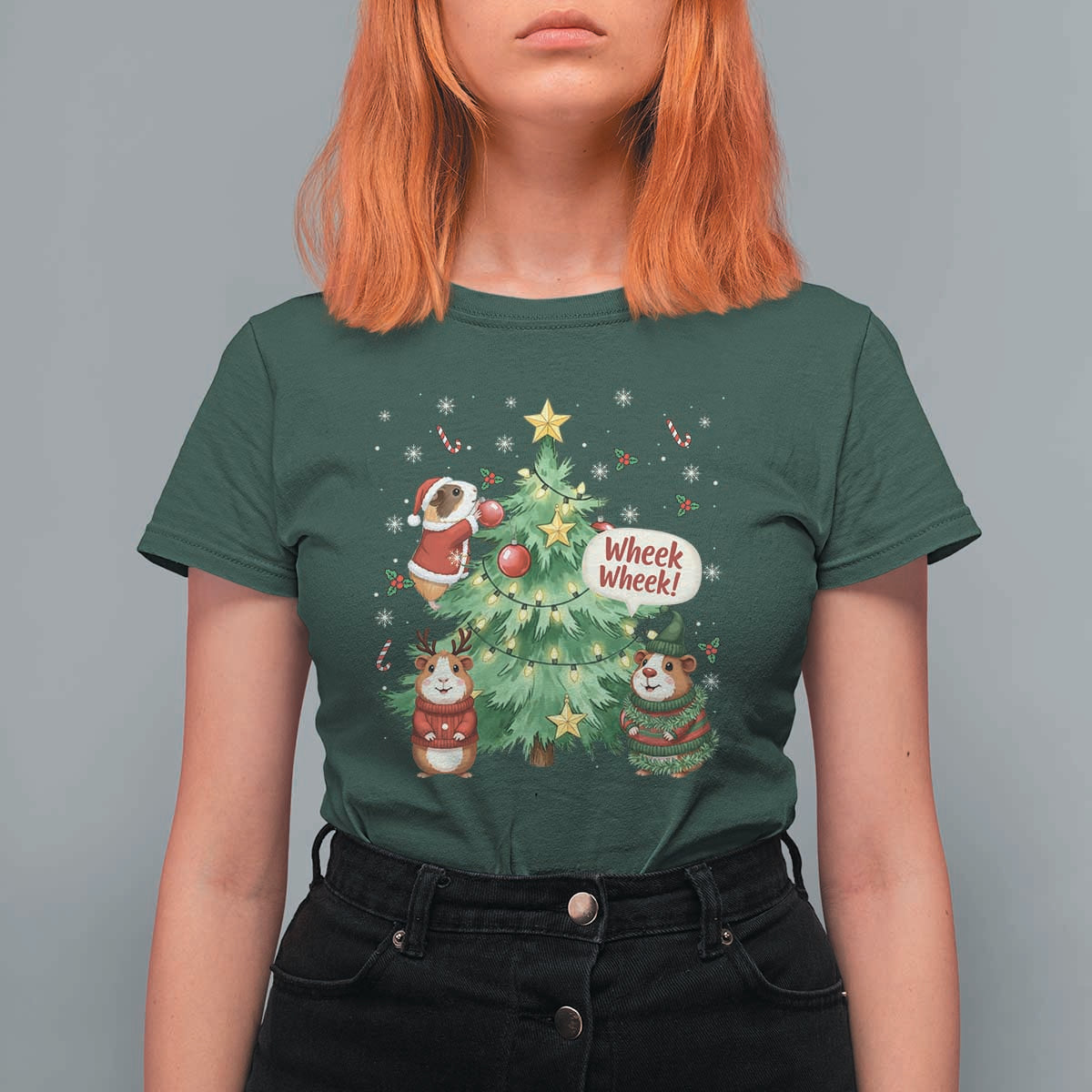 Wheek Wheek Guinea Pig Christmas Outfit T Shirt For Women Cavy Lover Gift - Wonder Print Shop
