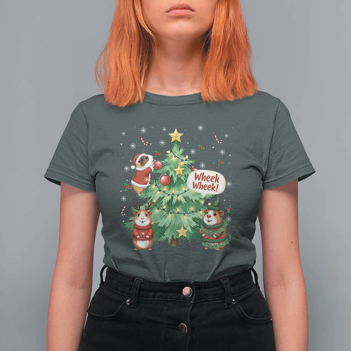 Wheek Wheek Guinea Pig Christmas Outfit T Shirt For Women Cavy Lover Gift - Wonder Print Shop