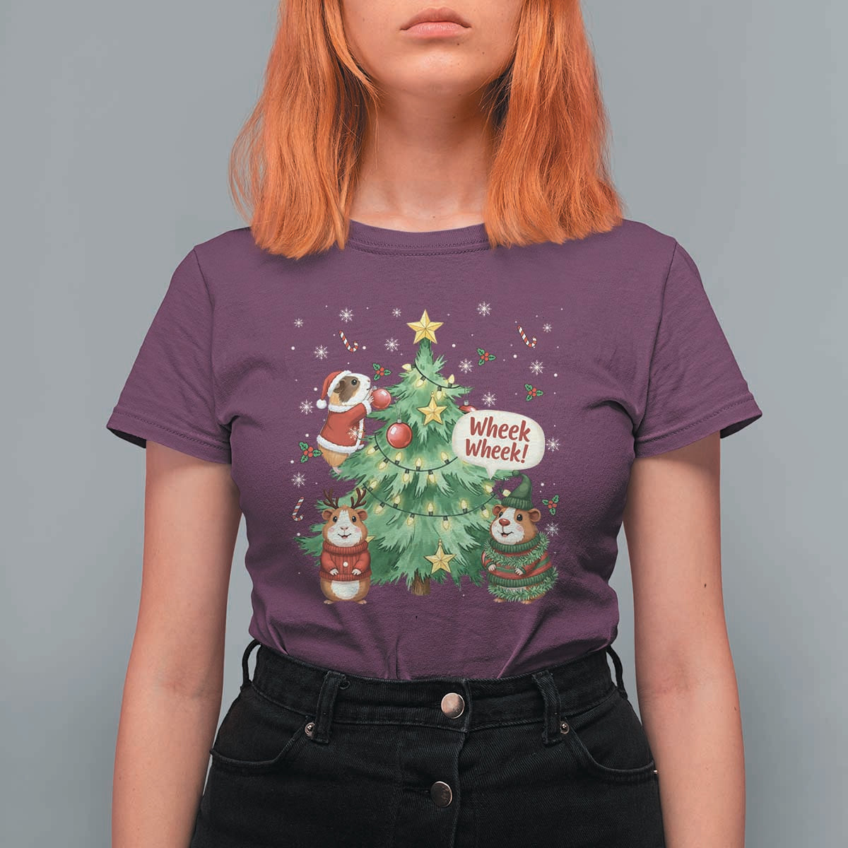 Wheek Wheek Guinea Pig Christmas Outfit T Shirt For Women Cavy Lover Gift - Wonder Print Shop