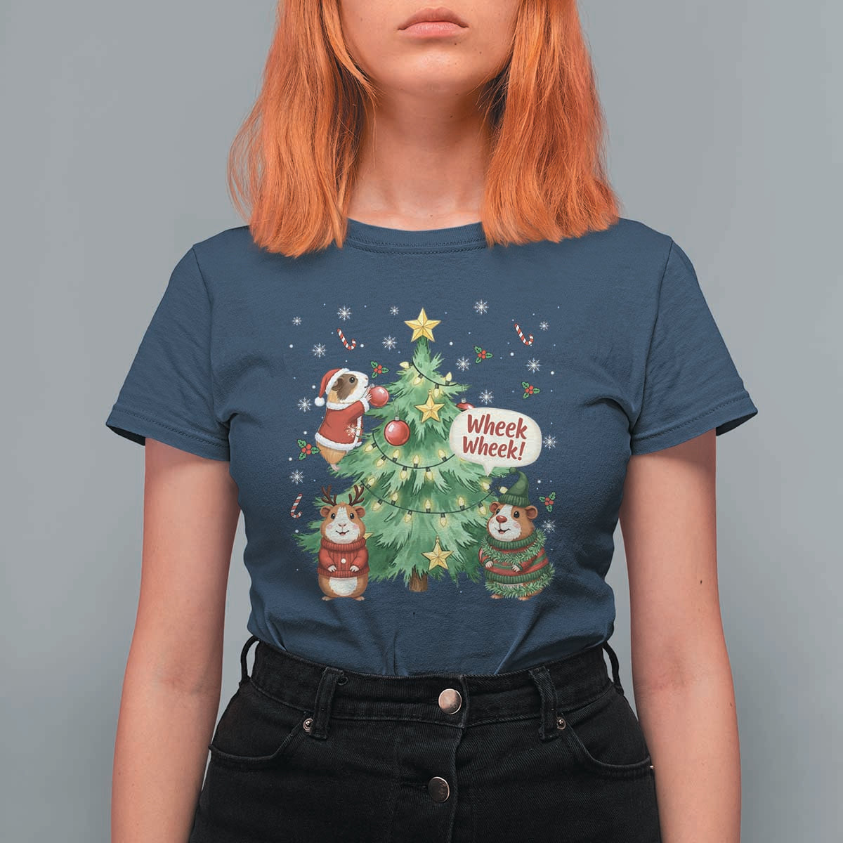 Wheek Wheek Guinea Pig Christmas Outfit T Shirt For Women Cavy Lover Gift - Wonder Print Shop