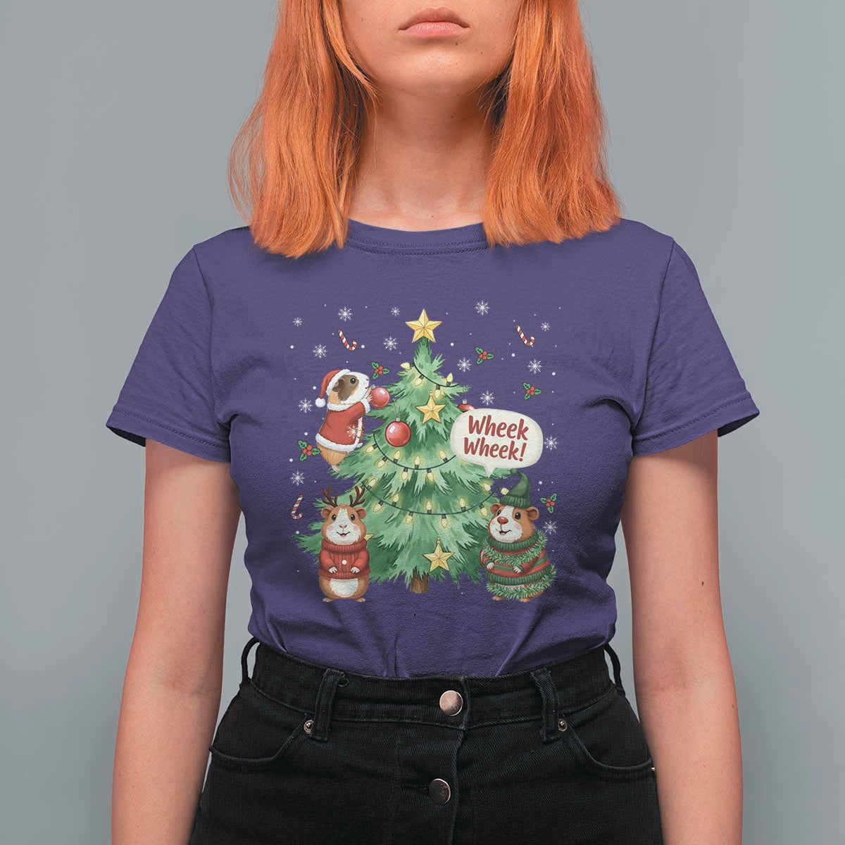 Wheek Wheek Guinea Pig Christmas Outfit T Shirt For Women Cavy Lover Gift - Wonder Print Shop