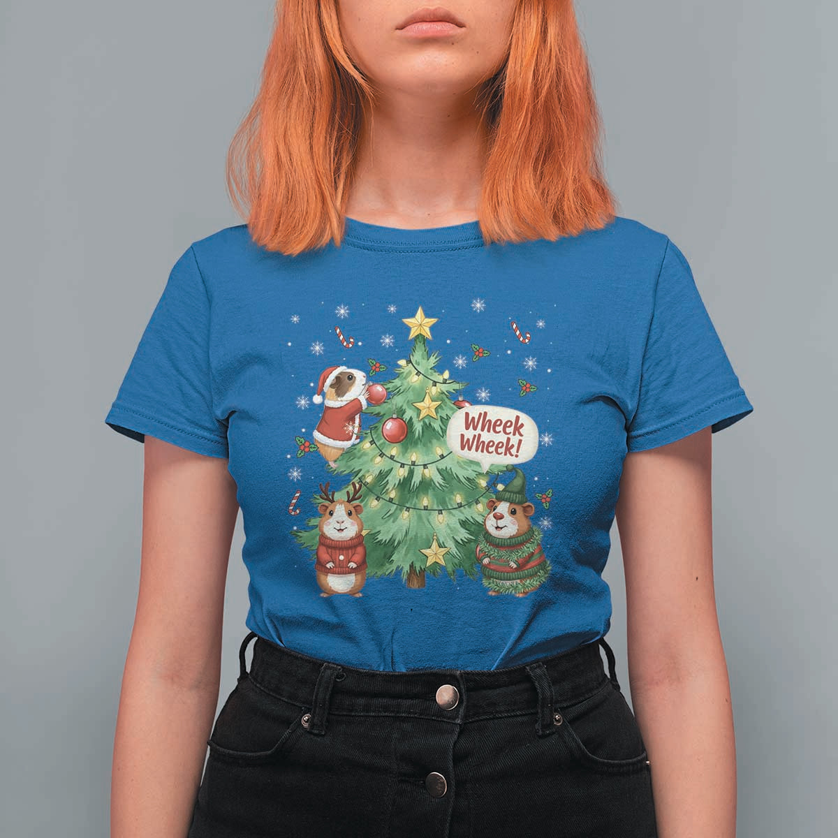 Wheek Wheek Guinea Pig Christmas Outfit T Shirt For Women Cavy Lover Gift - Wonder Print Shop