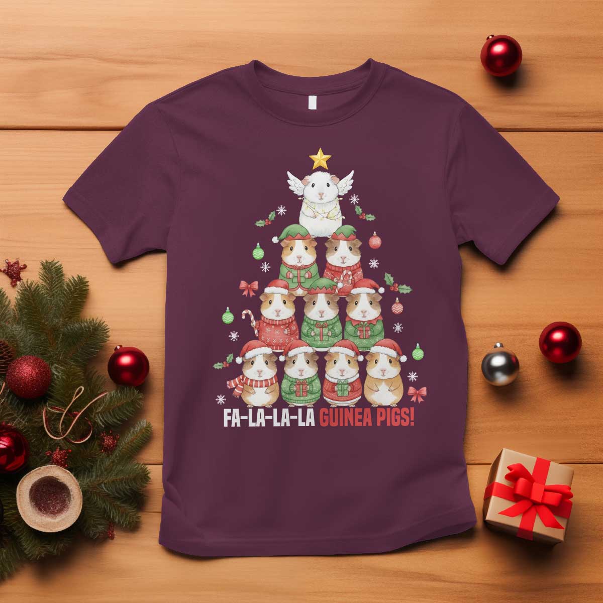 Fa La La La Guinea Pigs T Shirt Funny Christmas Cavy Lover Gift - Wonder Print Shop