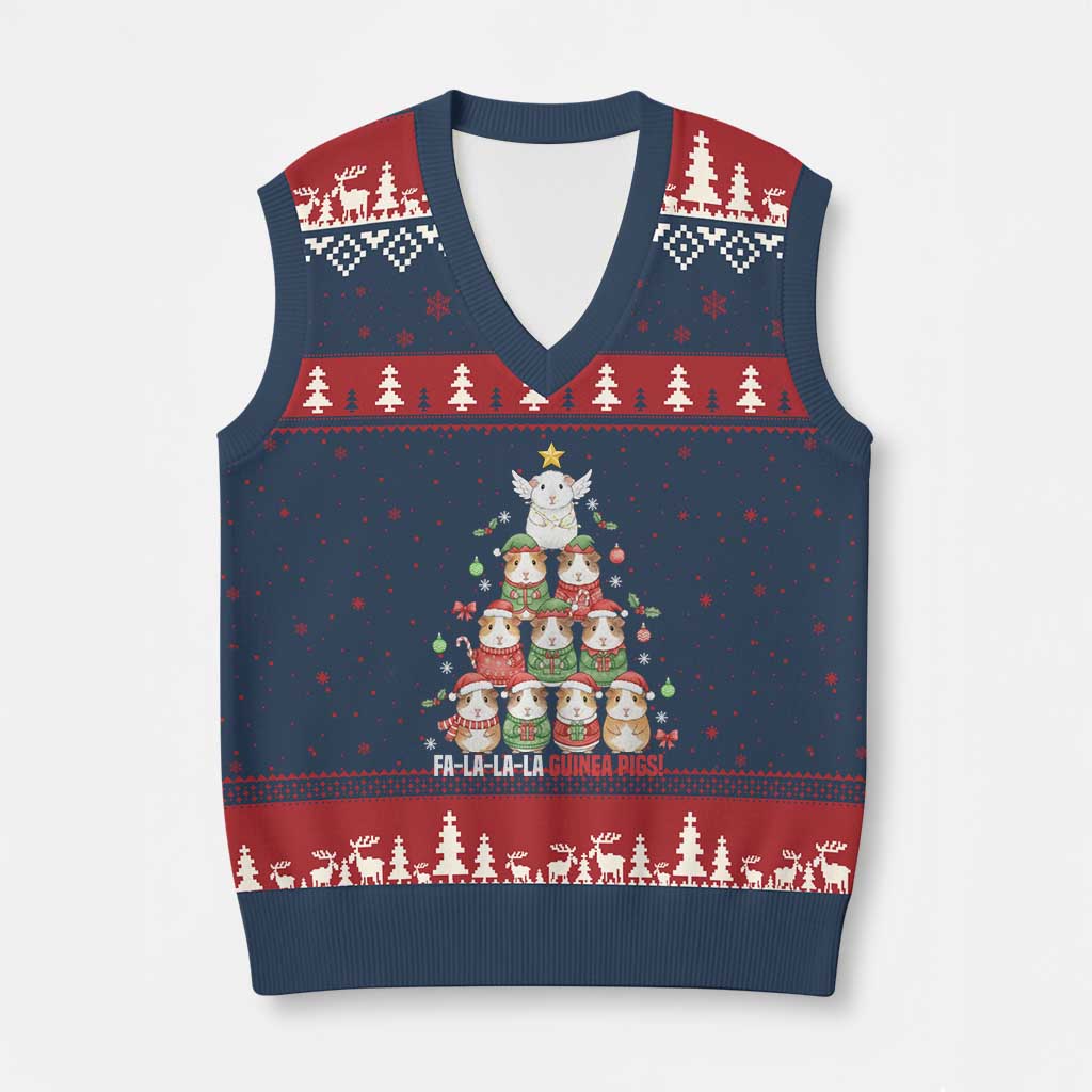 Fa La La La Guinea Pigs V-Neck Knit Sweater Vest Funny Xmas Cavy Lover Gift - Wonder Print Shop