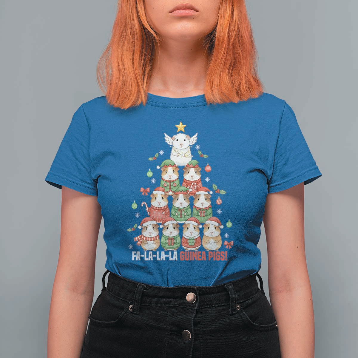 Fa La La La Guinea Pigs T Shirt For Women Funny Christmas Cavy Lover Gift - Wonder Print Shop