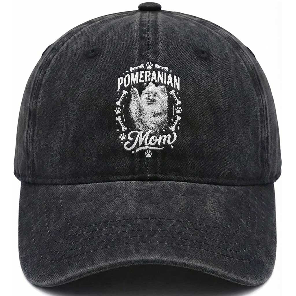 Vintage Pom Dog Mom Washed Cotton Baseball Cap Pomeranian Lover Gift