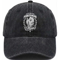 Vintage Pom Dog Mom Washed Cotton Baseball Cap Pomeranian Lover Gift