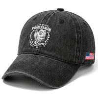Vintage Pom Dog Mom Washed Cotton Baseball Cap Pomeranian Lover Gift