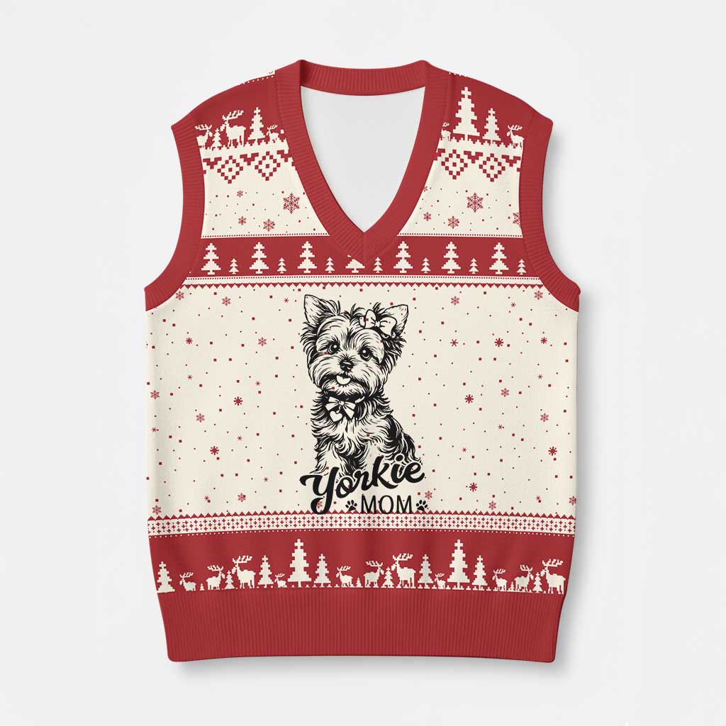 Yorkshire Terrier Mom V-Neck Knit Sweater Vest Cute Yorkie Mama Puppy Gift