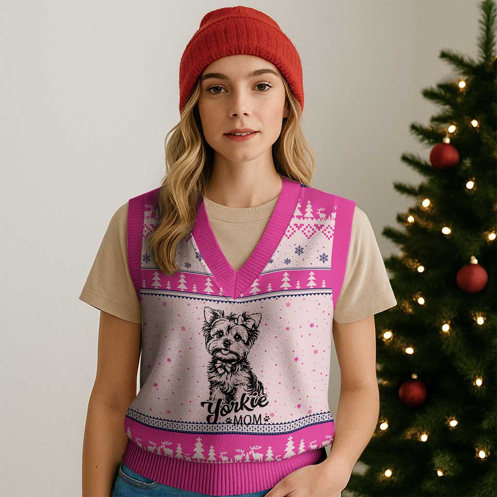 Yorkshire Terrier Mom V-Neck Knit Sweater Vest Cute Yorkie Mama Puppy Gift