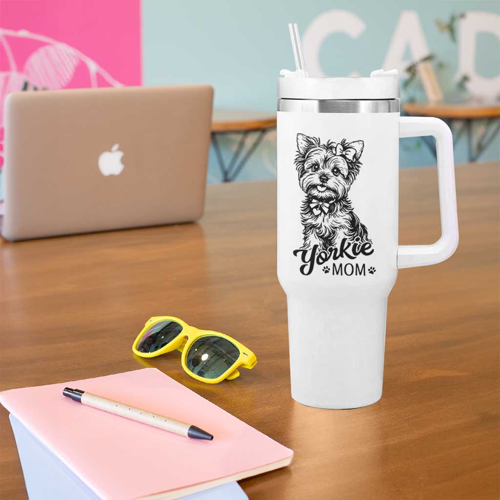 Yorkshire Terrier Mom Tumbler With Handle Cute Yorkie Mama Puppy Gift
