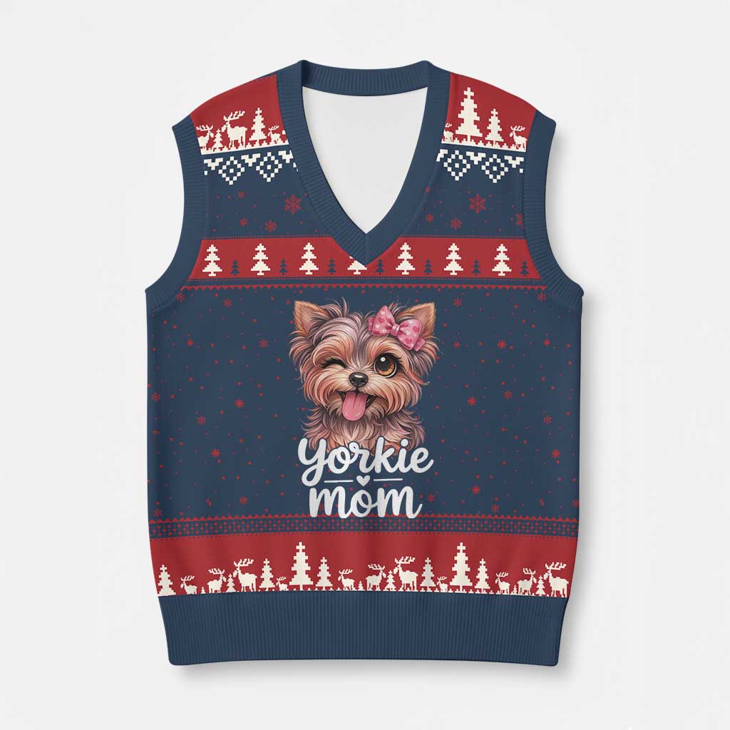 Yorkshire Terrier Dog Mom V-Neck Knit Sweater Vest Cute Yorkie Puppy Gift