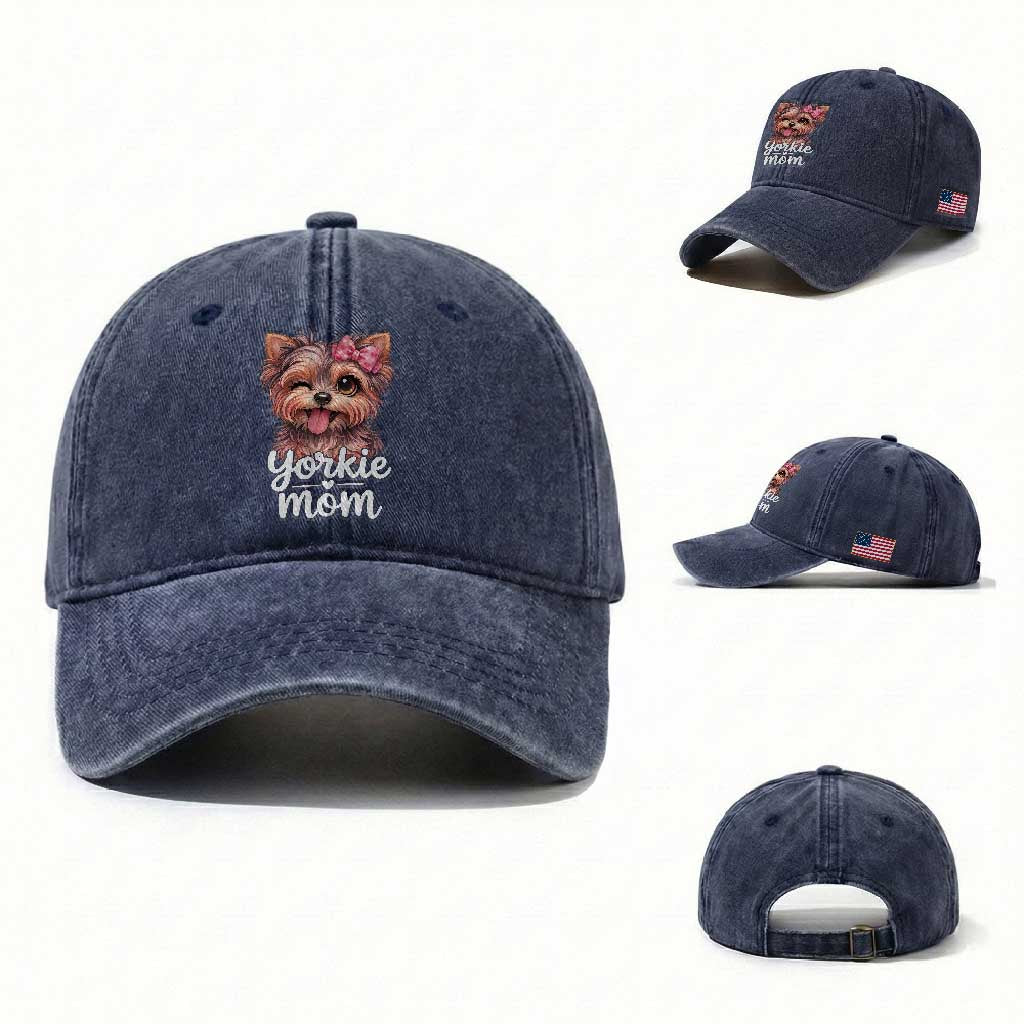 Yorkshire Terrier Dog Mom Washed Cotton Baseball Cap Cute Yorkie Puppy Gift