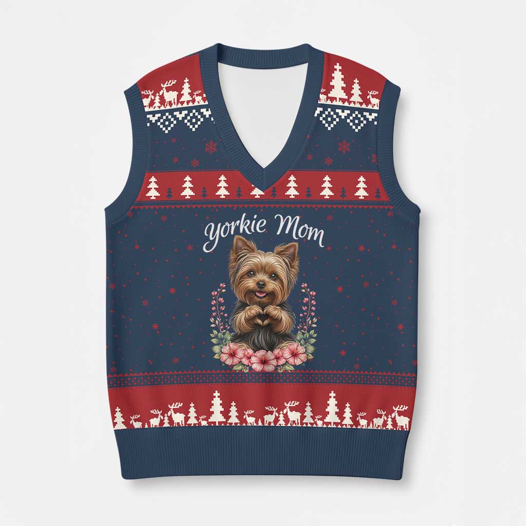 Cute Yorkie Mama V-Neck Knit Sweater Vest Yorkshire Terrier Dog Lover