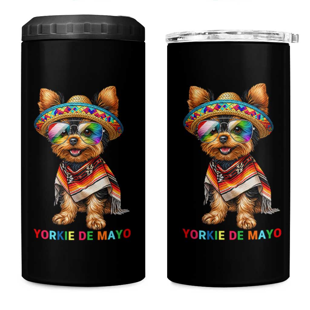 Yorkie De Mayo 4 in 1 Can Cooler Tumbler Cinco De Mayo Dog Lover