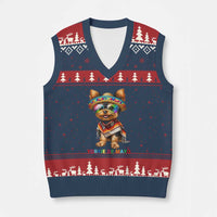 Yorkie De Mayo V-Neck Knit Sweater Vest Cinco De Mayo Dog Lover