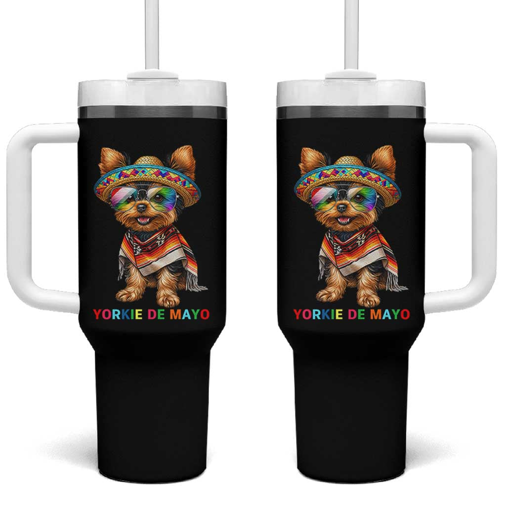 Yorkie De Mayo Tumbler With Handle Cinco De Mayo Dog Lover