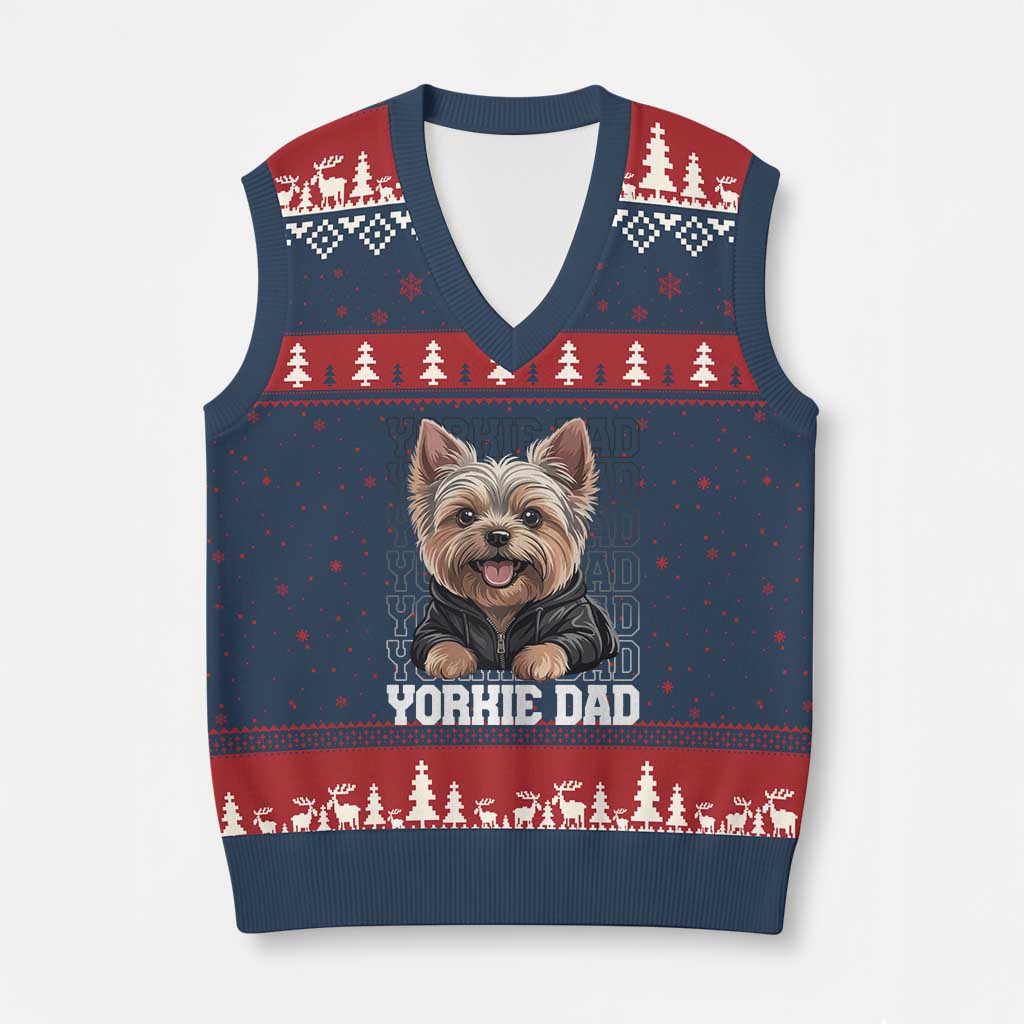 Proud Yorkshire Terrier Dad V-Neck Knit Sweater Vest Fathers Day Dog Lover Gift