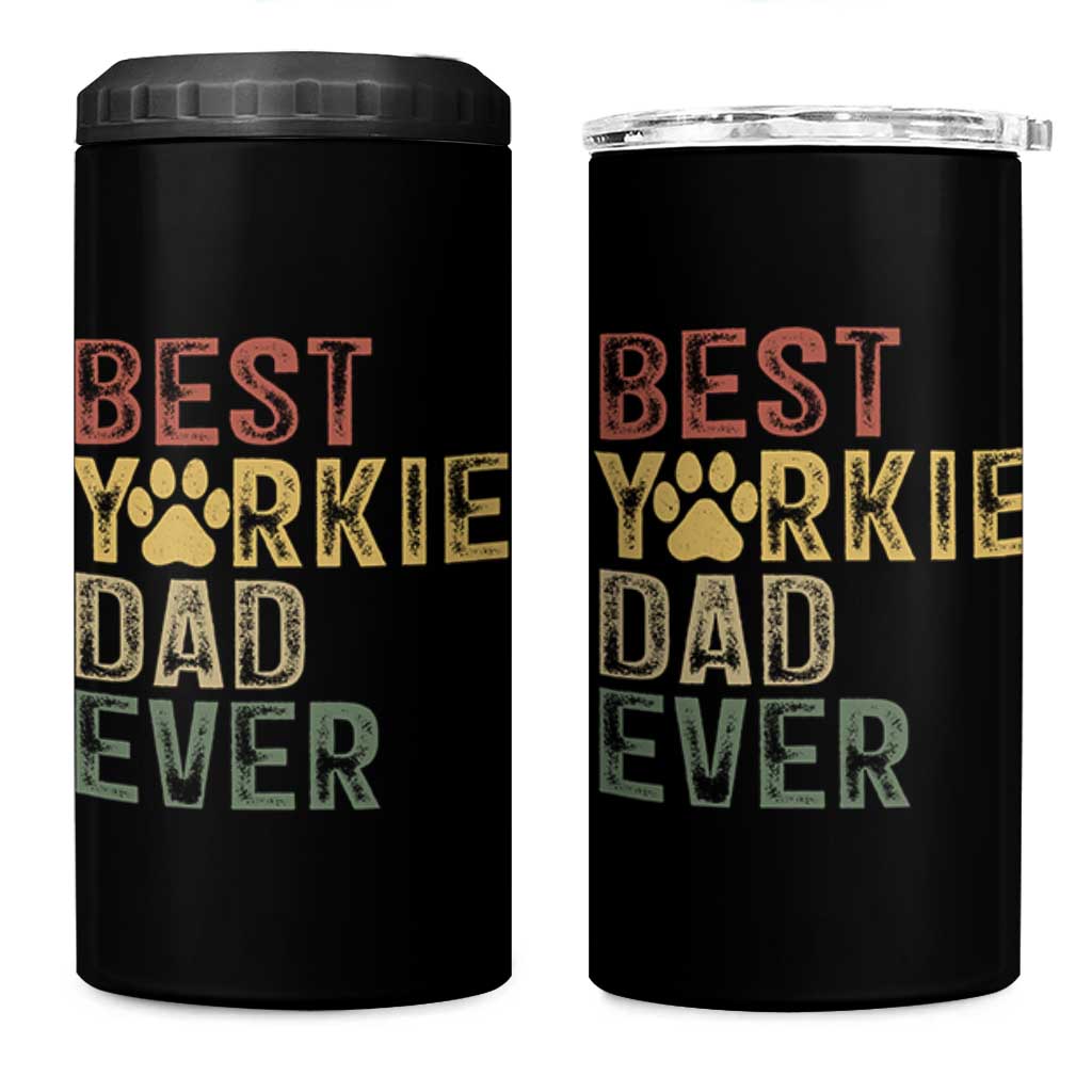 Best Yorkie Dad Ever 4 in 1 Can Cooler Tumbler Retro Vintage Yorkshire Terrier Gift