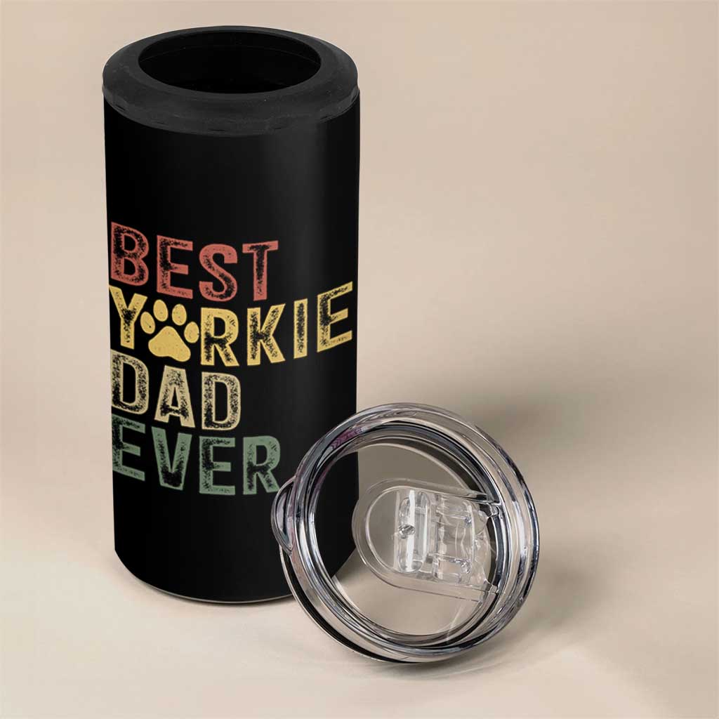 Best Yorkie Dad Ever 4 in 1 Can Cooler Tumbler Retro Vintage Yorkshire Terrier Gift