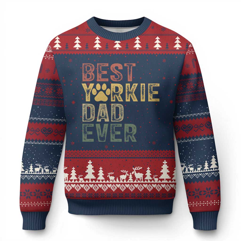 Best Yorkie Dad Ever Ugly Christmas Sweater Retro Vintage Yorkshire Terrier Gift