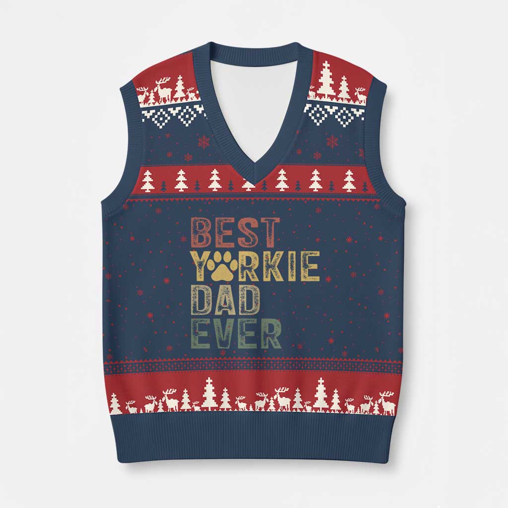 Best Yorkie Dad Ever V-Neck Knit Sweater Vest Retro Vintage Yorkshire Terrier Gift