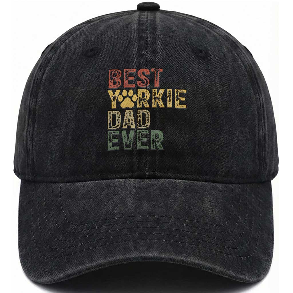 Best Yorkie Dad Ever Washed Cotton Baseball Cap Retro Vintage Yorkshire Terrier Gift
