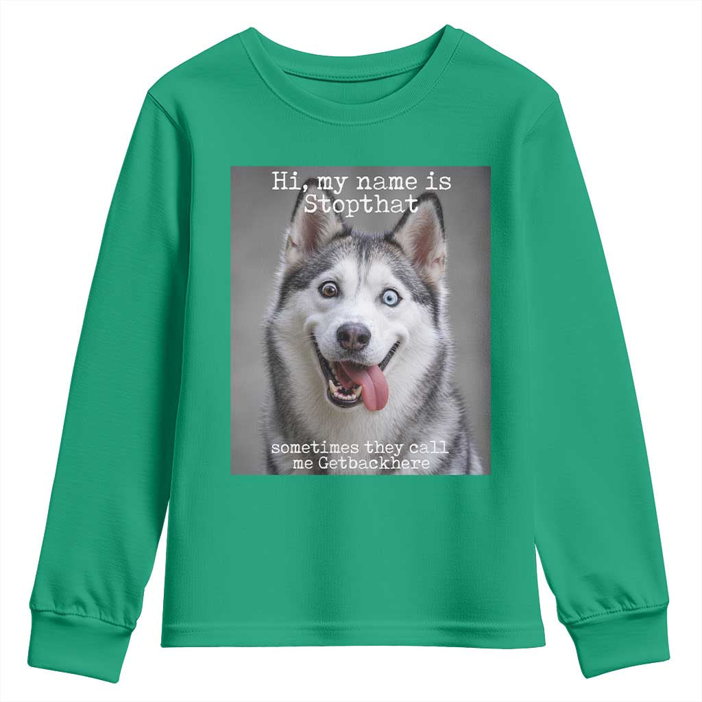 Funny Siberian Husky Meme Youth Sweatshirt My Name Is Stop That