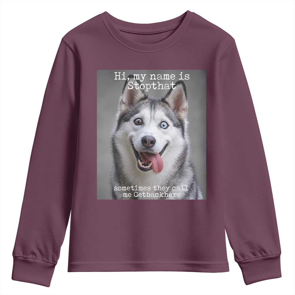 Funny Siberian Husky Meme Youth Sweatshirt My Name Is Stop That