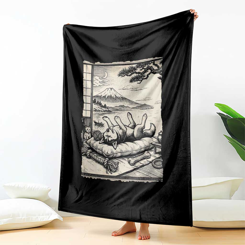 Vintage Japanese Ukiyoe Siberian Husky Throw Blanket Cute Sleeping Animal Gift