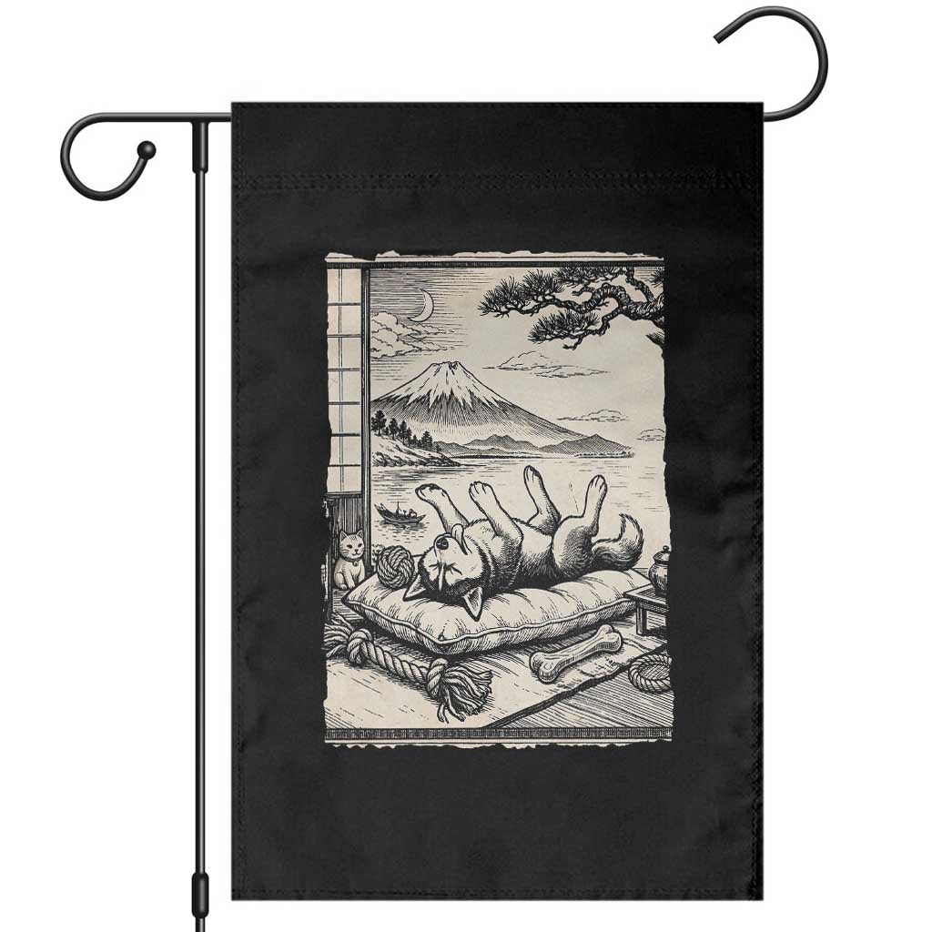 Vintage Japanese Ukiyoe Siberian Husky Garden Flag Cute Sleeping Animal Gift