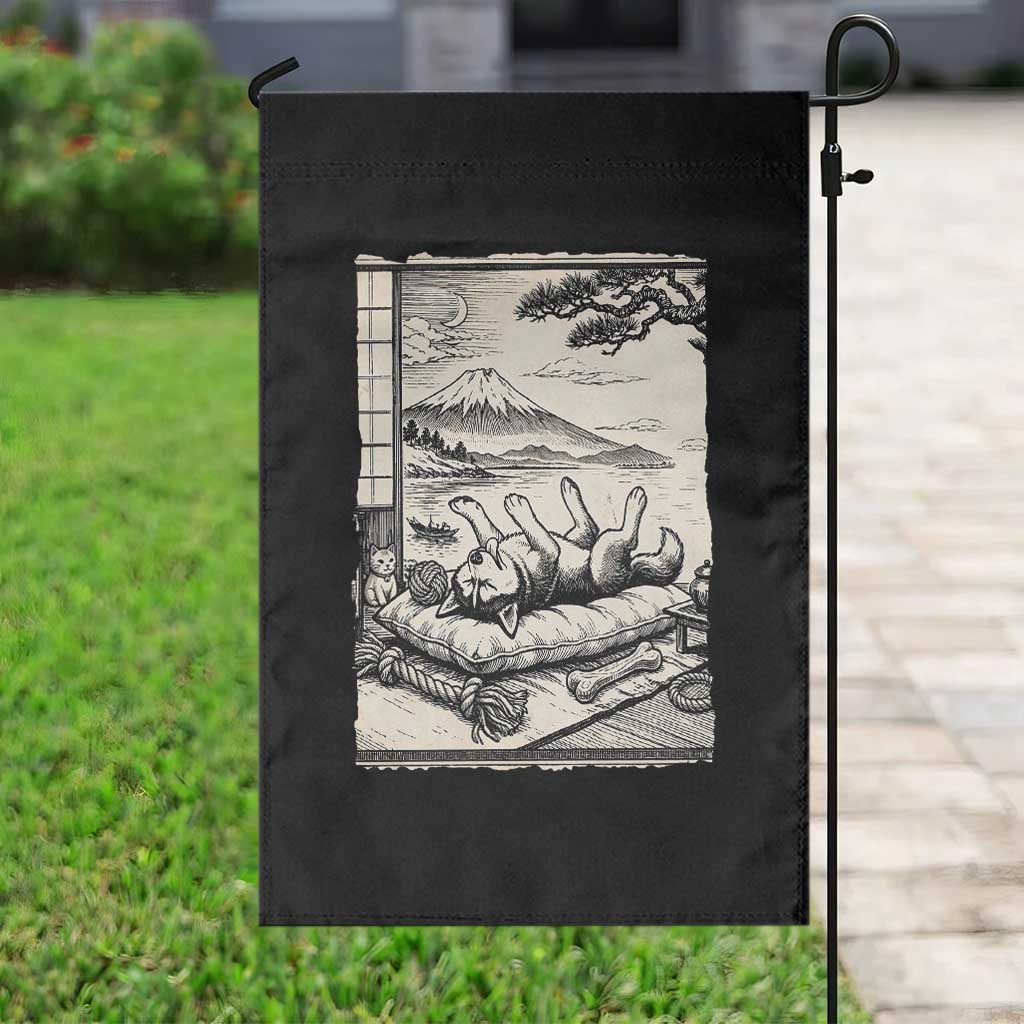 Vintage Japanese Ukiyoe Siberian Husky Garden Flag Cute Sleeping Animal Gift