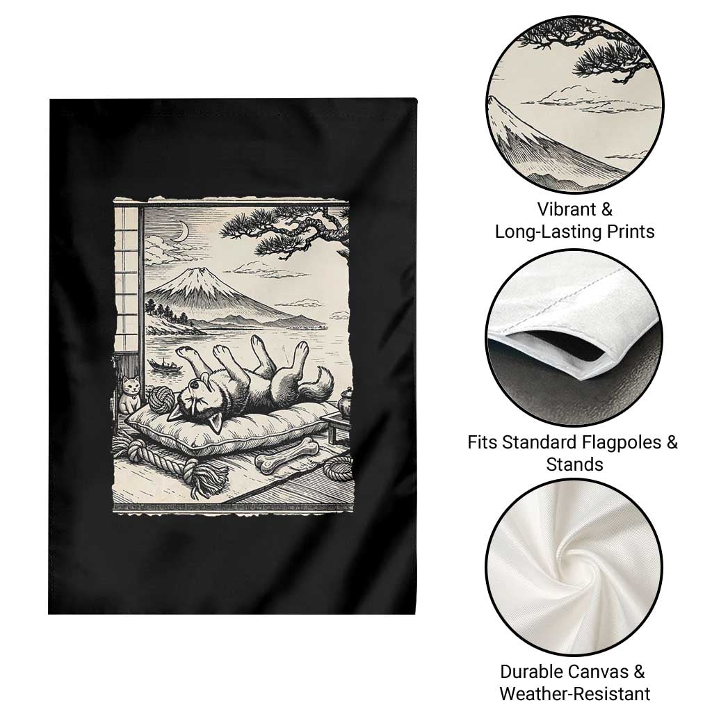 Vintage Japanese Ukiyoe Siberian Husky Garden Flag Cute Sleeping Animal Gift