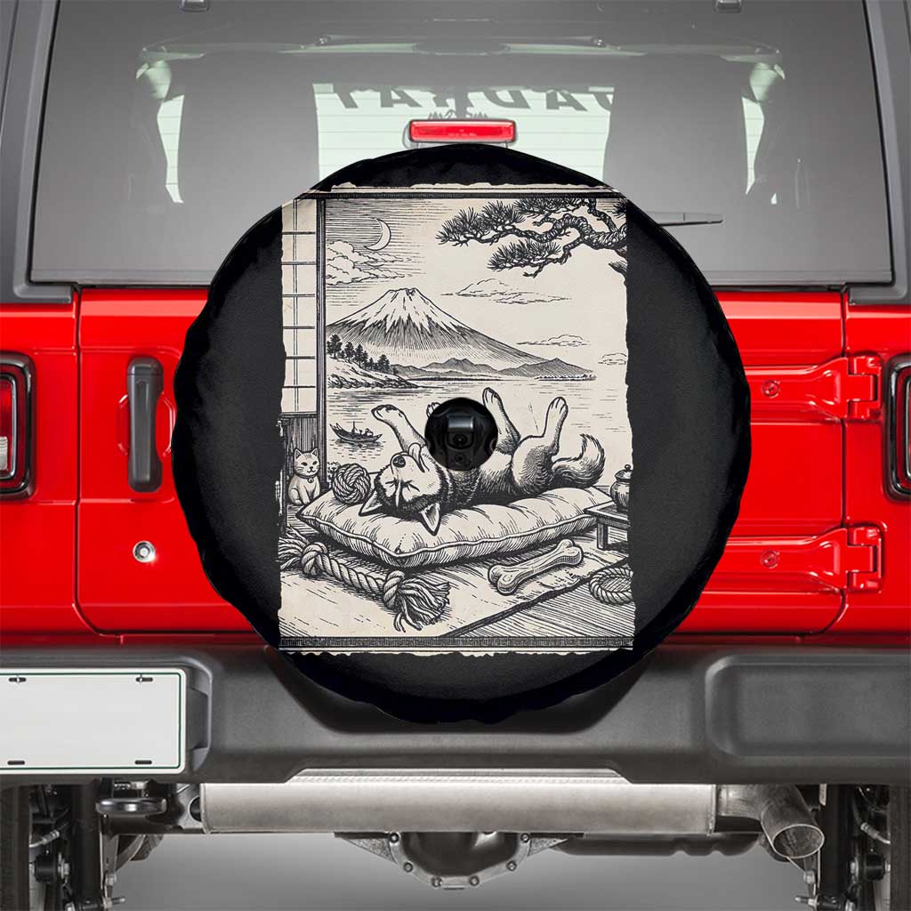 Vintage Japanese Ukiyoe Siberian Husky Spare Tire Cover Cute Sleeping Animal Gift