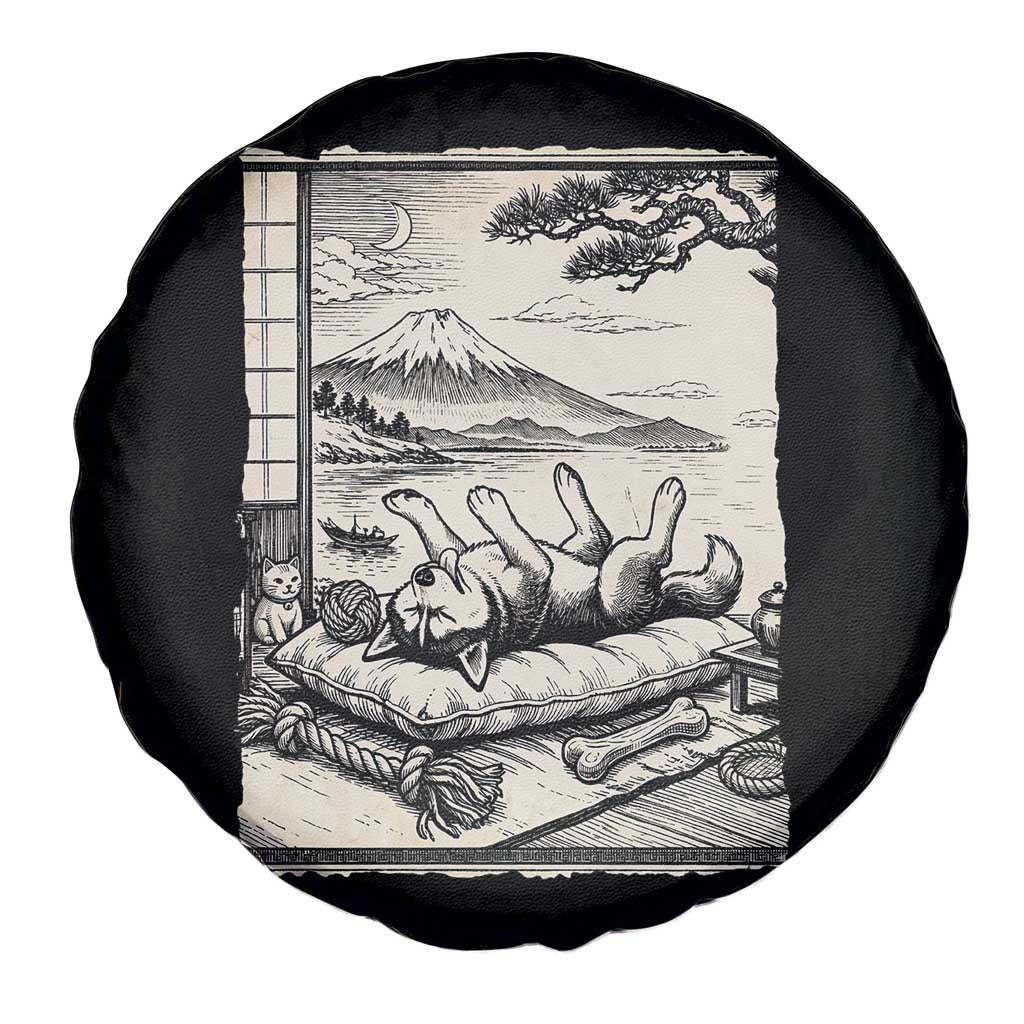 Vintage Japanese Ukiyoe Siberian Husky Spare Tire Cover Cute Sleeping Animal Gift