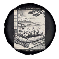 Vintage Japanese Ukiyoe Siberian Husky Spare Tire Cover Cute Sleeping Animal Gift