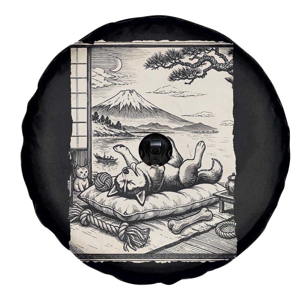 Vintage Japanese Ukiyoe Siberian Husky Spare Tire Cover Cute Sleeping Animal Gift