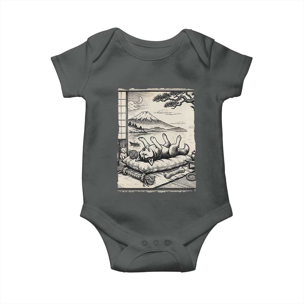 Vintage Japanese Ukiyoe Siberian Husky Baby Onesie Cute Sleeping Animal Gift