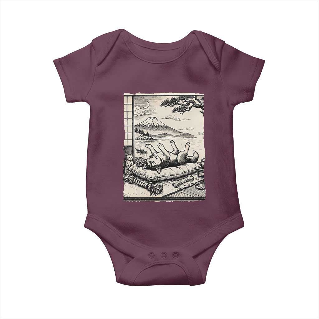Vintage Japanese Ukiyoe Siberian Husky Baby Onesie Cute Sleeping Animal Gift