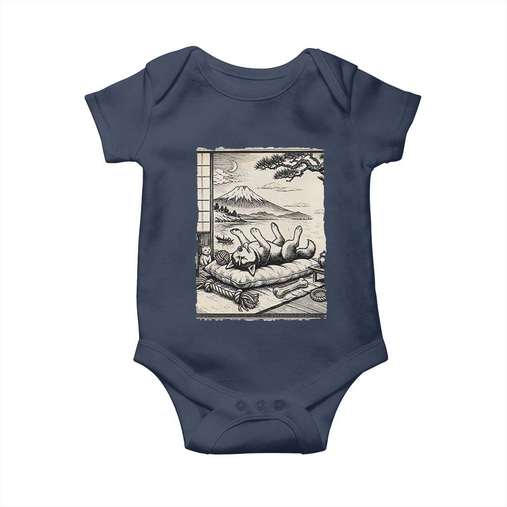 Vintage Japanese Ukiyoe Siberian Husky Baby Onesie Cute Sleeping Animal Gift