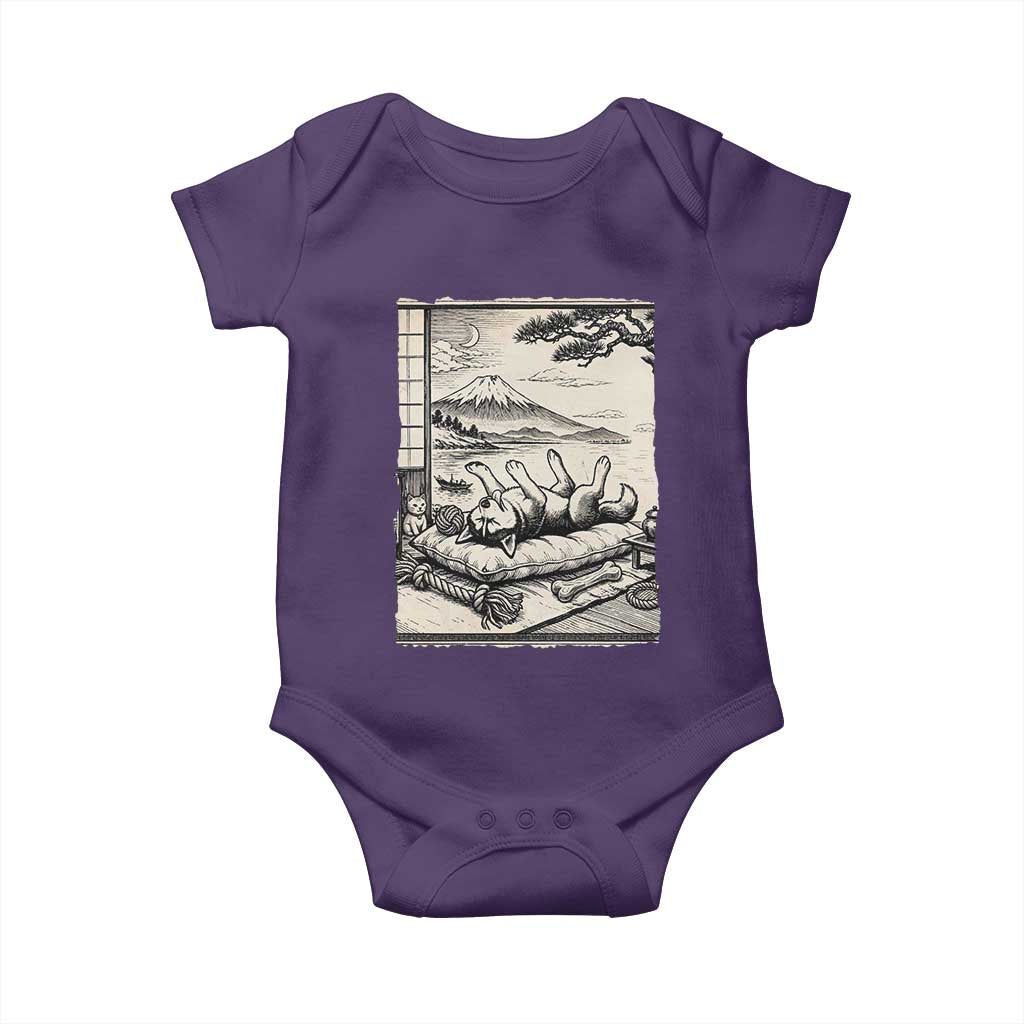 Vintage Japanese Ukiyoe Siberian Husky Baby Onesie Cute Sleeping Animal Gift