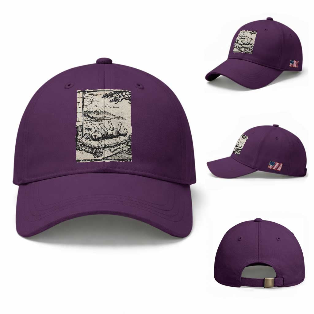 Vintage Japanese Ukiyoe Siberian Husky Baseball Cap Cute Sleeping Animal Gift