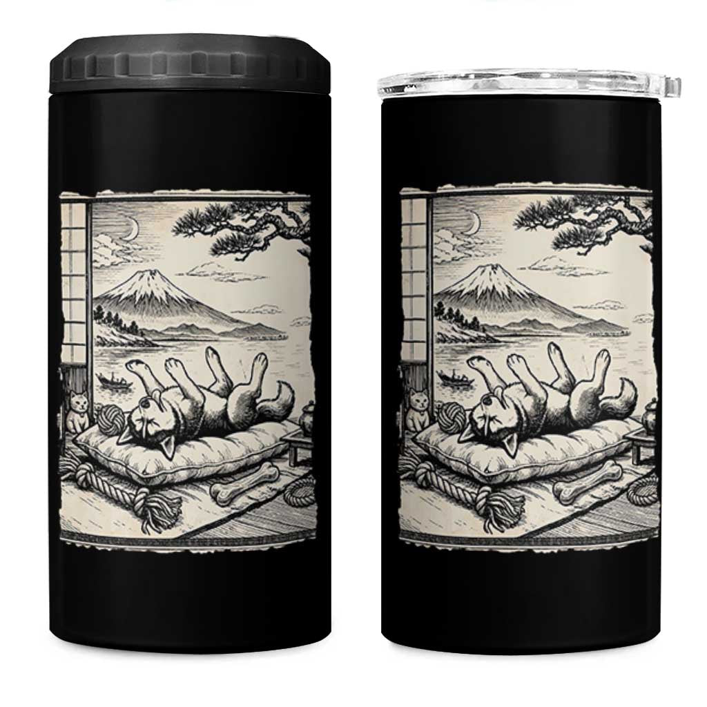 Vintage Japanese Ukiyoe Siberian Husky 4 in 1 Can Cooler Tumbler Cute Sleeping Animal Gift
