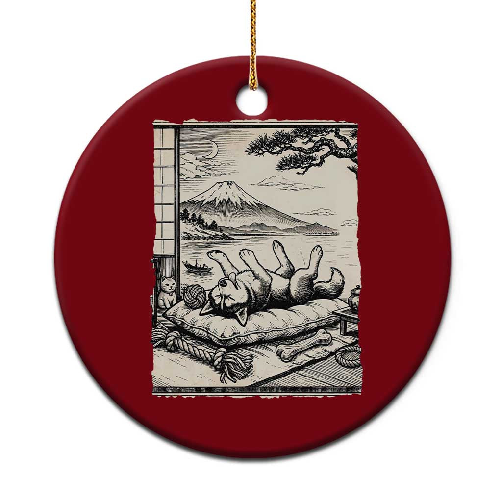 Vintage Japanese Ukiyoe Siberian Husky Ceramic Ornament Cute Sleeping Animal Gift